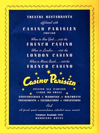 Advert for the Casino Parisienne, Chicago