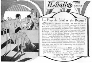 Advert for the attractions of the Lido, Venice featuring the Hotel Excelsior, 1927