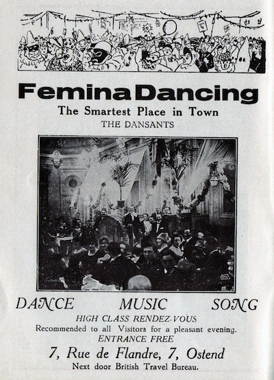 Advert for the dancing establishment of Femina, Ostend, 1920s