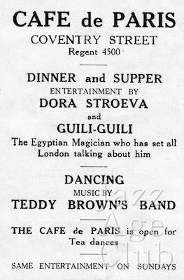 Advert for the cafe de Paris, late 1920s