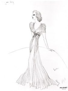 A sketch of a gown by Dolly Tree for Myrna Loy Third Finger Left Hand