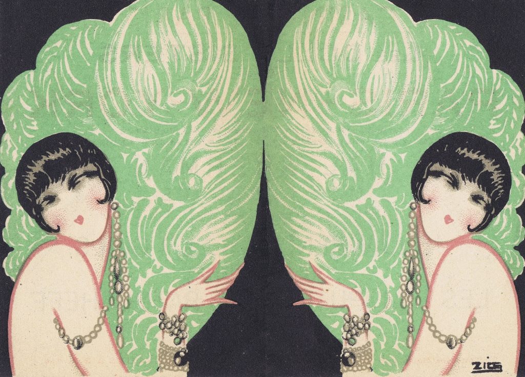 Illustration of the Dolly Sisters by Zig for a promotional leaflet for Paris - New York, Casino de Paris, 1927