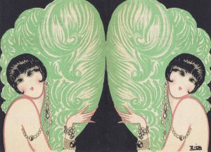 Illustration of the Dolly Sisters by Zig for a promotional leaflet for Paris - New York, Casino de Paris, 1927