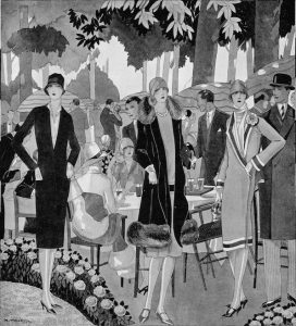 A sketch of fashions at the Chateau de Madrid. 1920s