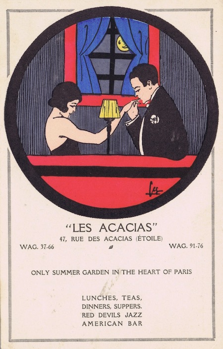 An advertising card for the Acacias night-club, Paris, 1920s