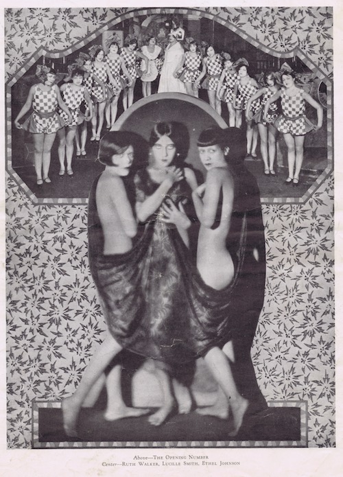 Two images from the Club Alabam cabaret show, New York, in 1926. Above the Opening number and main portrait of Ruth Walker, Lucille Smith and Ethel Johnson