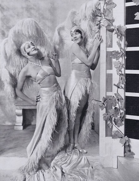 The Dodge Sisters seen in Oh Kay (1927) wearing their famous 'peacock dresses' designed by Dolly Tree