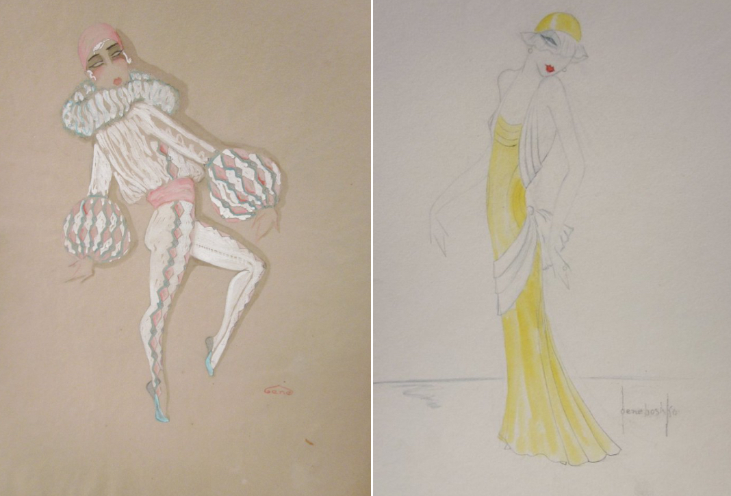 Costume design by 'Gene' (taken from the internet) on left and Costume design by 'Gene Boshko' (taken from the internet)