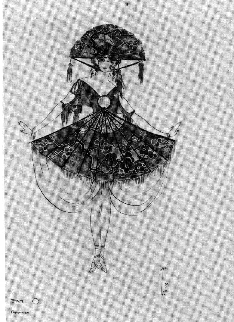 A costume design by Hugh Willoughby for a fan, 1920 (taken from the internet)