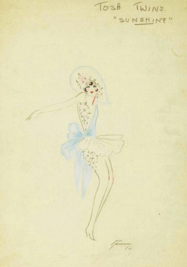 A costume design by Hugh Willoughby entitled Tosh Twins 'Sunshine' (taken from the internet)