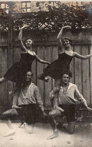 A photo of Fidi Grube (lower left) and cast of a Hans Gerard ballet, 1924-1925