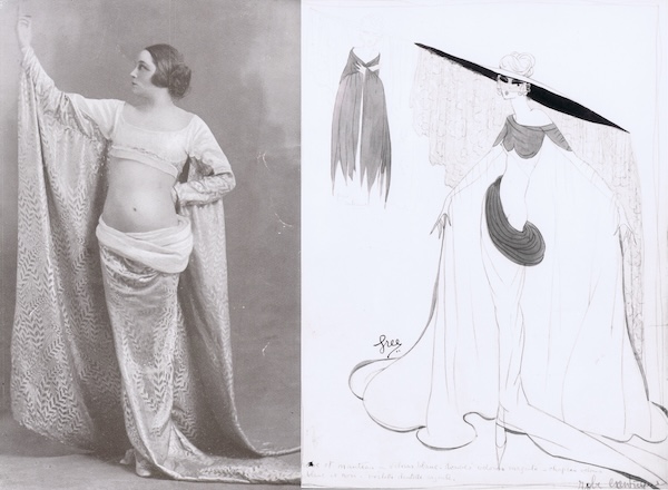 One of Dolly Tree's gowns (and costume design) using Maison Walmart silk in the Les Nuits du Bois (Night in the Woods) scene from the 1923 edition of the Folies Bergere En Pleine Folie