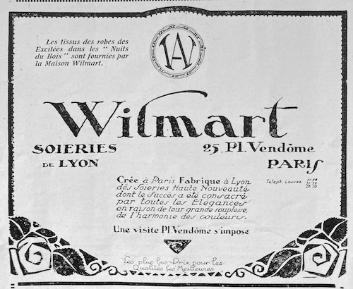 Advert for Lyon silk from Maison Walmart used by Dolly Tree in the 1923 Folies Bergère show En Pleine Folie