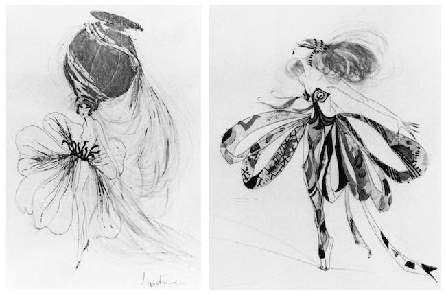 Two costume designs by Dolly Tree for Opium (left) and Hashish (right) from the period 1920-1923