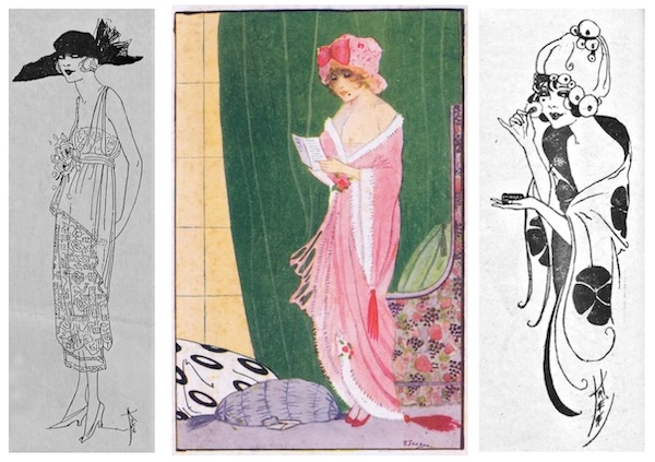 Three fashion sketches by Dolly Tree from the period 1918-1920.